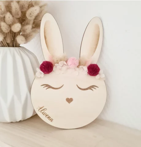 Lapin couronné bois chambre enfant