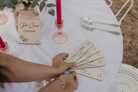 menu éventail en bois pour mariage baptême communion