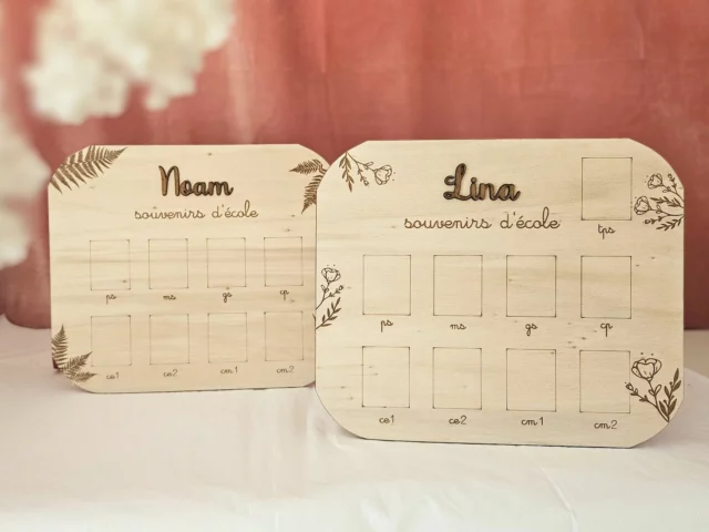☆ Souvenirs d'école ☆  Lina a fait sa toute première rentrée en septembre... et ce que j'avais sous-estimé c'est la puissance des photos de classe 🥲 J'étais pas prête !!! On vient de recevoir sa toute première photo individuelle, je ne vous cache pas que j'ai versé ma petite larme 🙈  Alors évidemment, comme beaucoup de créations ici, qui ont été créées en premier lieu pour ma fille, ça m'a donné une idée ! Je me suis dit : cette photo ne peut pas finir dans un tiroir !  Je vous présente donc le tableau "Souvenirs d'école" où vous pourrez fièrement accrocher, chaque année, la photo individuelle de votre enfant et voir ainsi son évolution 🥰  • Plusieurs modèles : jusqu'au CM2 / jusqu'à la 3e / jusqu'à la terminale
• Graphisme : fleurs ou fougères
• Prénom en relief  #souvenirsdecole #photodeclasse #photoindividuelle